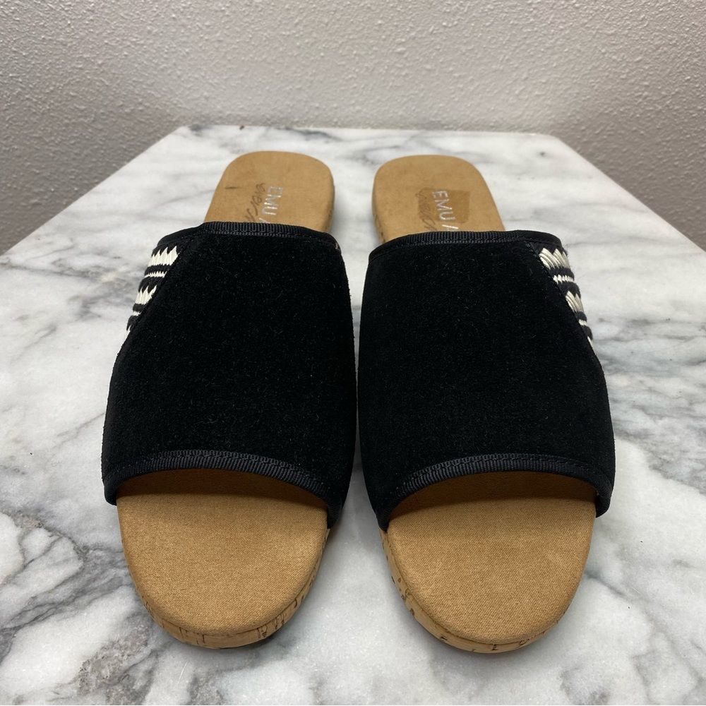 EMU Australia Ever Natural Lores Suede Black White Sandals Size 8